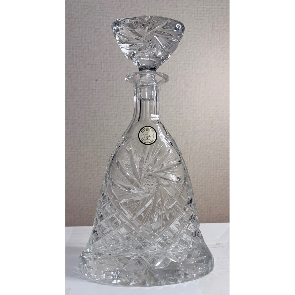 Crystal Clear 24% Lead Crystal Decanter Pinwheel Cut Barware Made in Poland